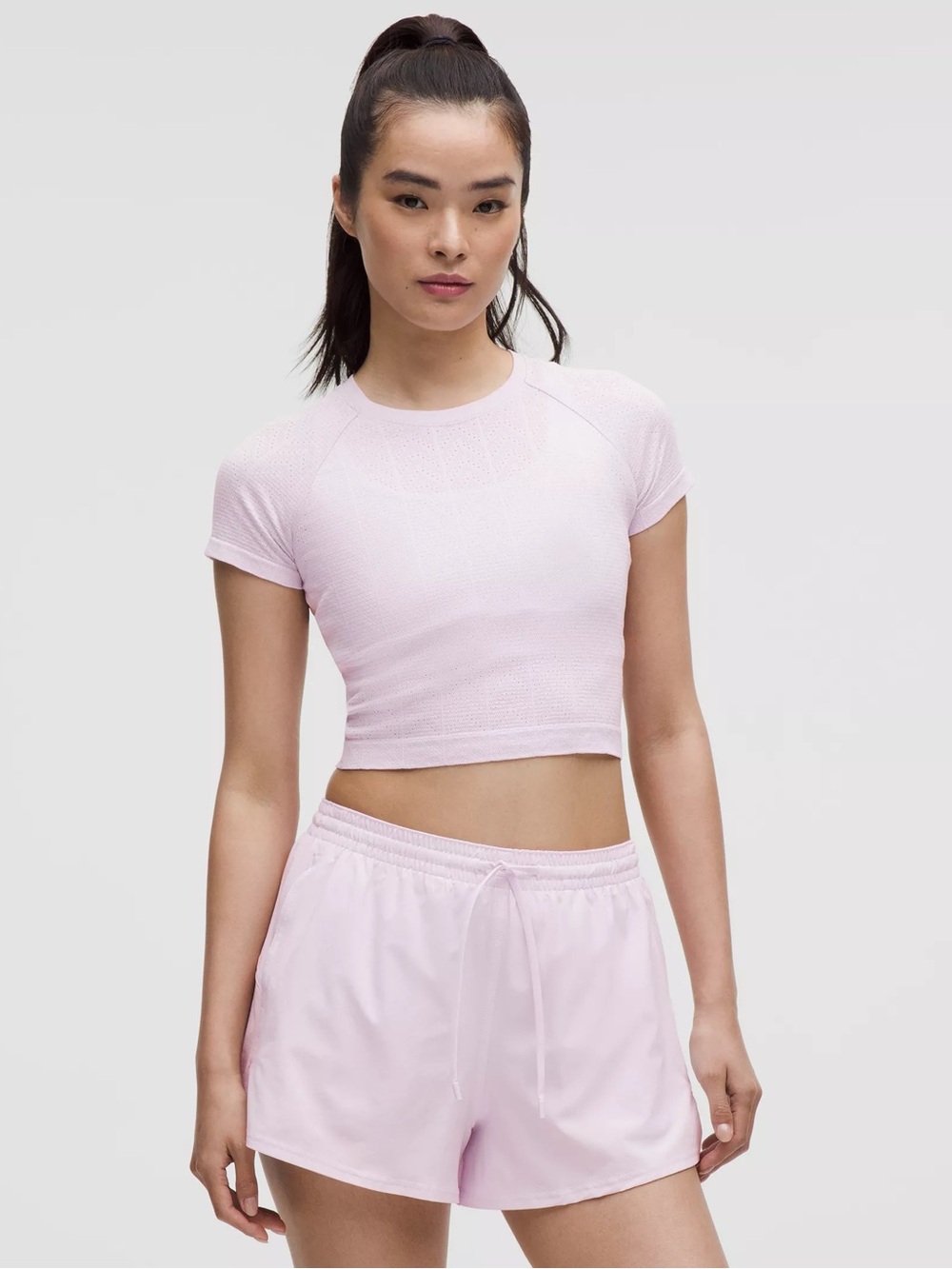 Lululemon Swiftly Pointelle Cropped Short-Sleeve Shirt